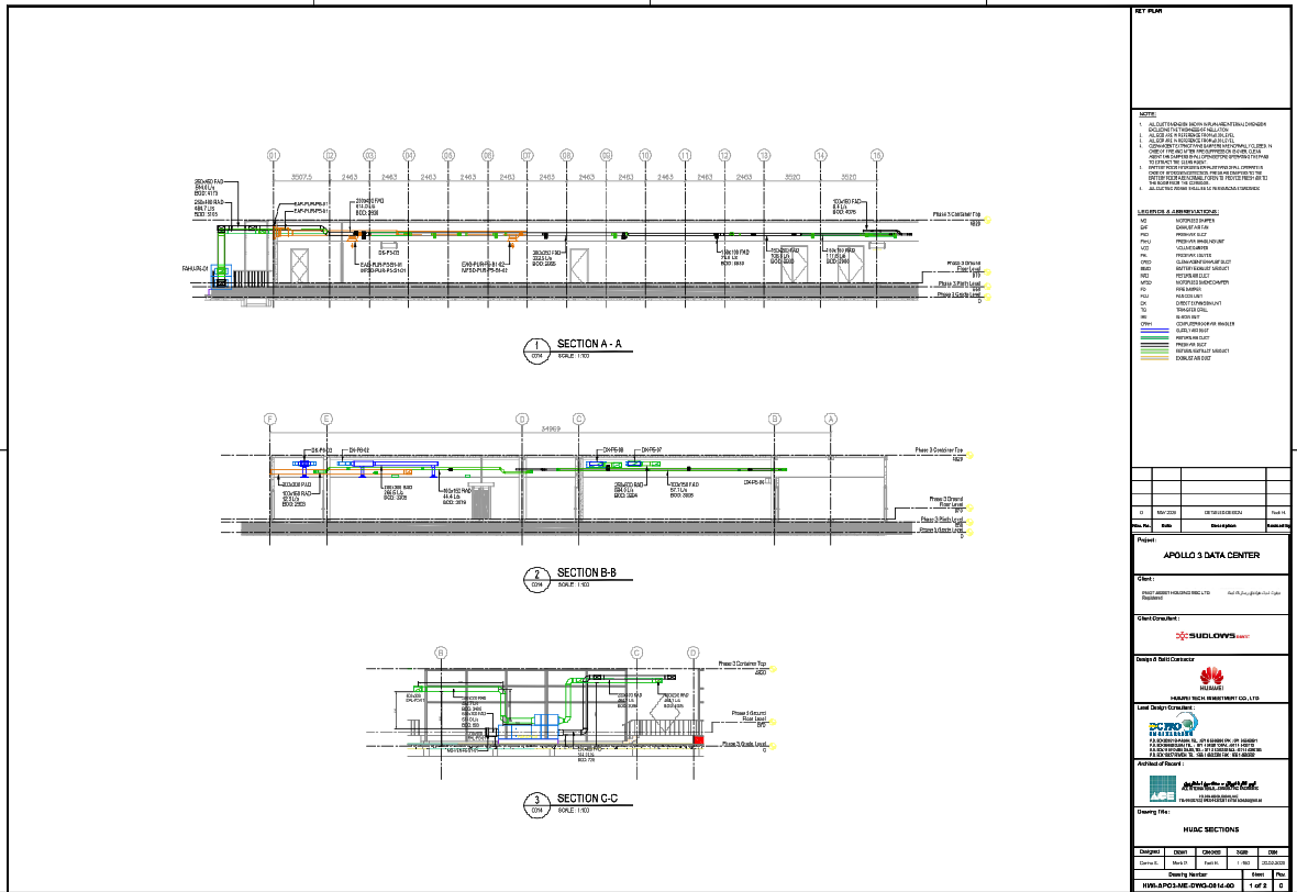 AutoCAD HVAC Section Drawing for Data Center With Duct Sizes