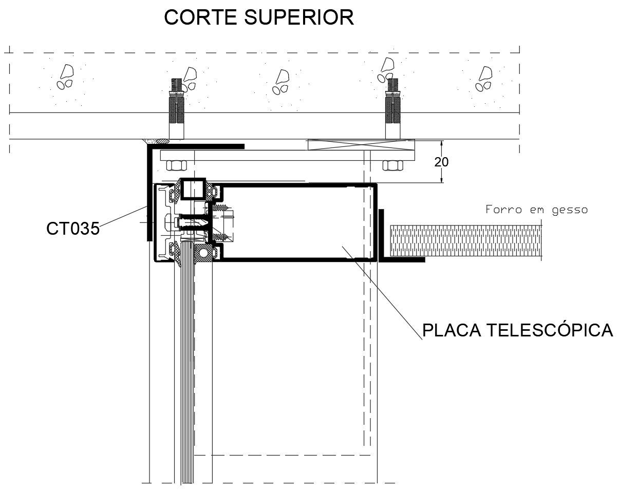 CT035 telescopic plate CAD detail with Corte Superior section