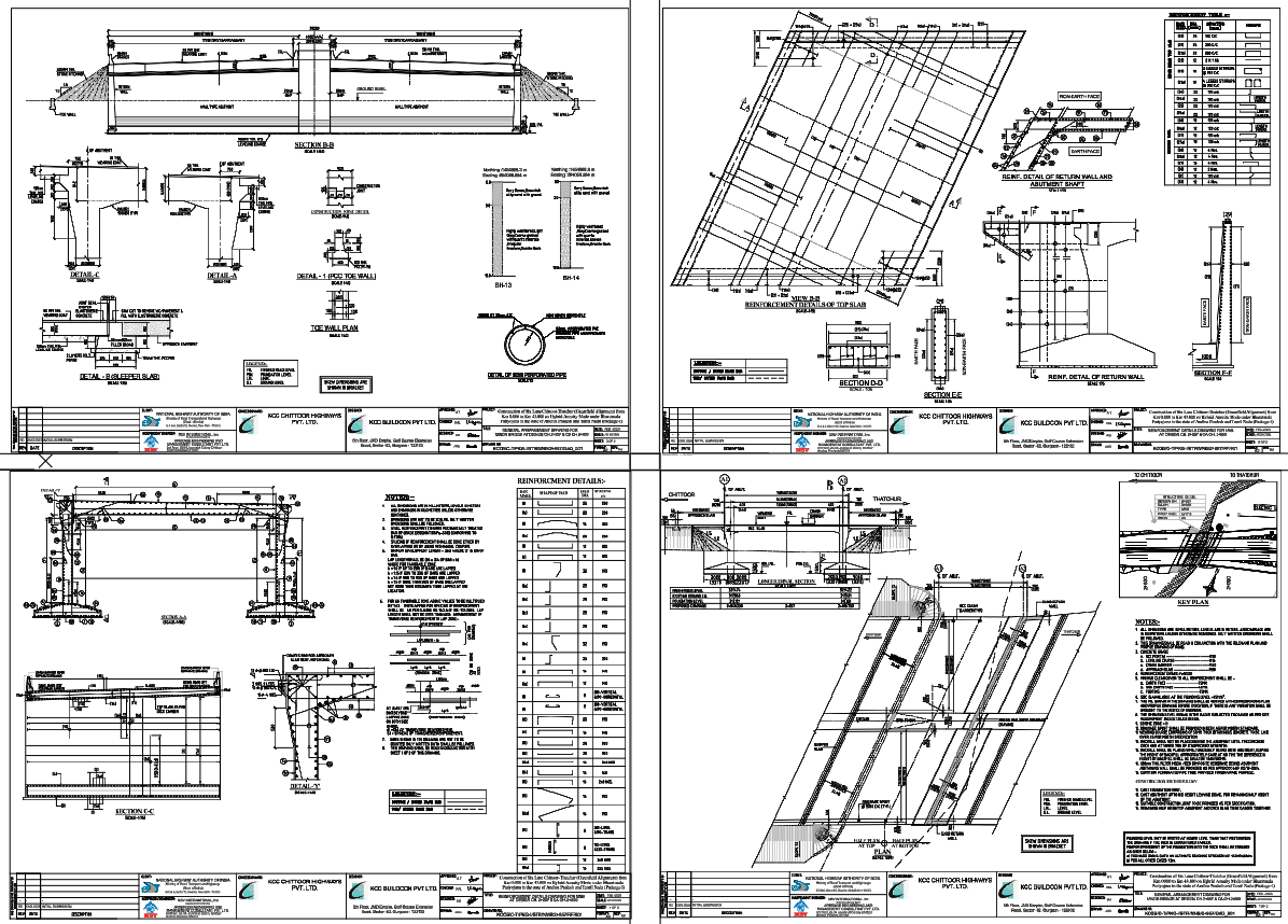 RCC Bridge Return Wall and Slab Reinforcement Details Drawing