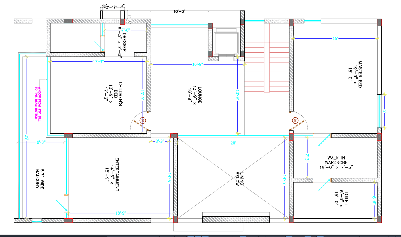 First Floor Brick Marking Masonry Layout Drawing With Dimensions