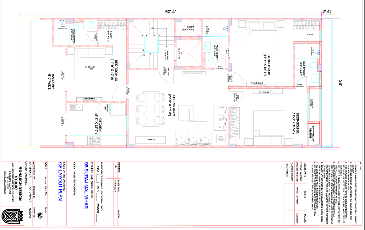 Ground Floor Residential Layout Plan With 60x26 Feet Room Dimensions