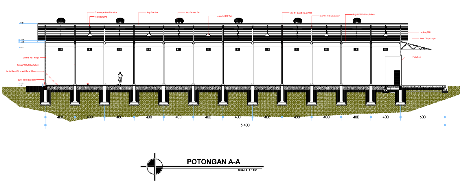 Industrial Building Section Potongan A A With Structural Details