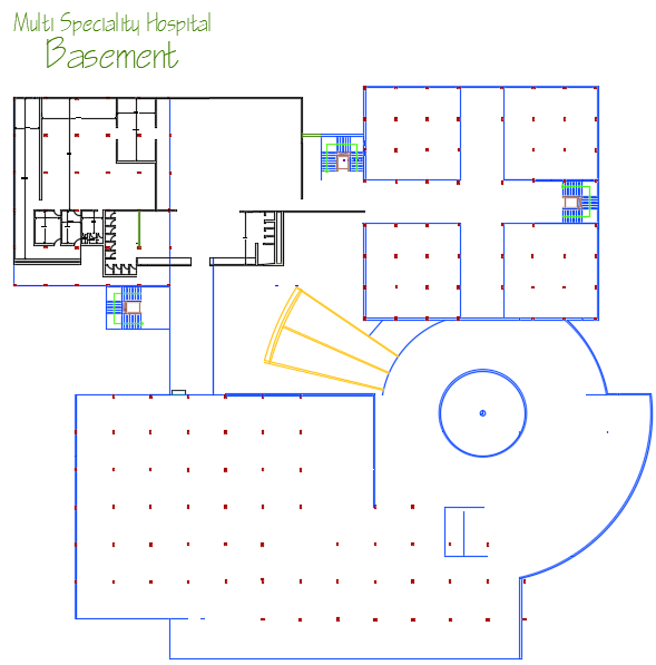 Multi Speciality Hospital Design DWG with 8 Floor Plans and Basement