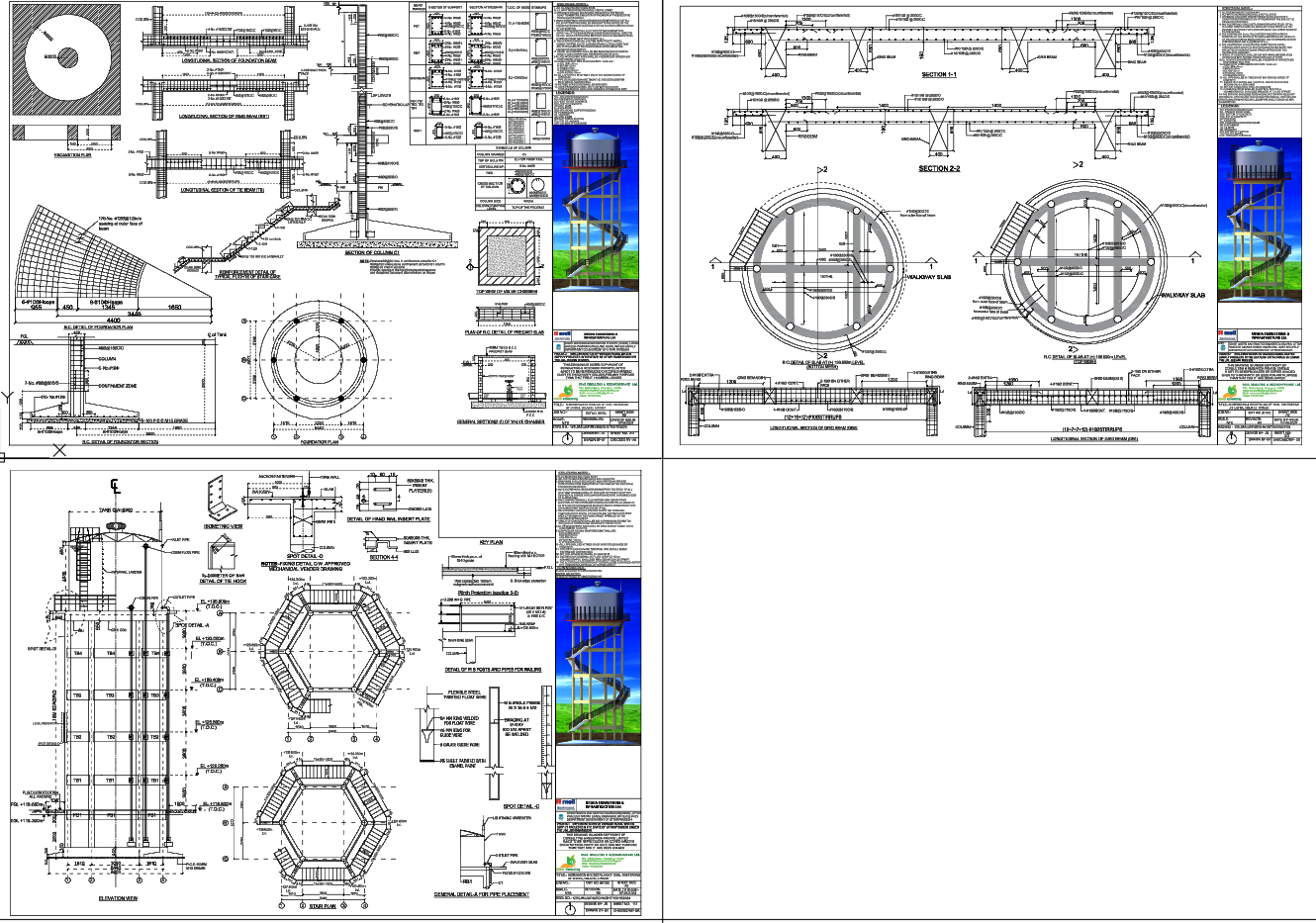 Overhead Water Tank Structural Detail With Sections Plan DWG