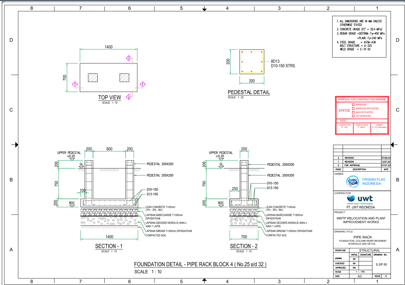 Pipe Rack Foundation Detail Drawing 1400mm Pedestal AutoCAD DWG