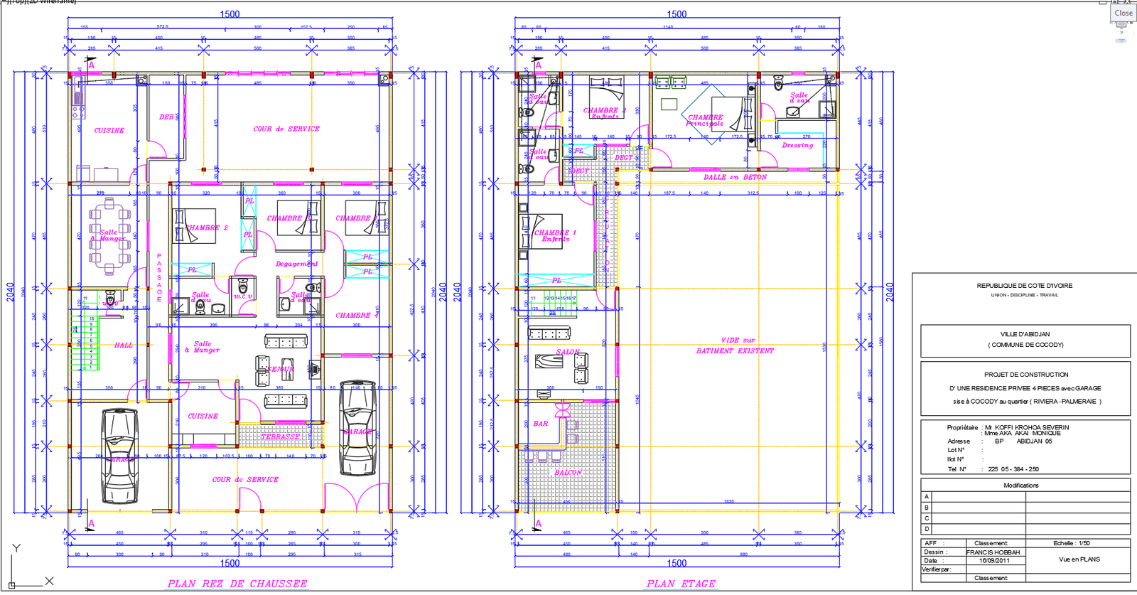 Private Residence 4 Room AutoCAD Plan with Garage 1500x2040 Layout