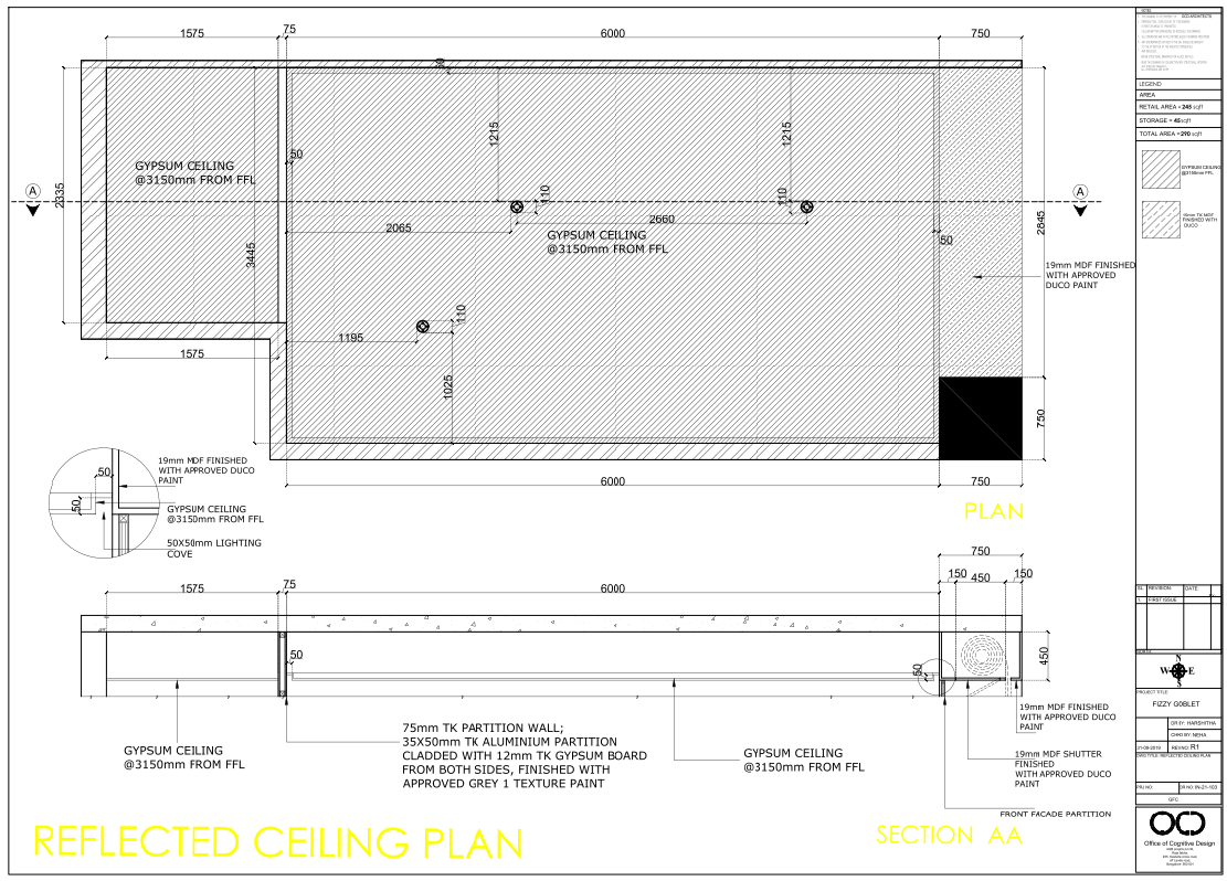 Reflected Ceiling Plan With Gypsum Finish, Lighting Cove, And Sections