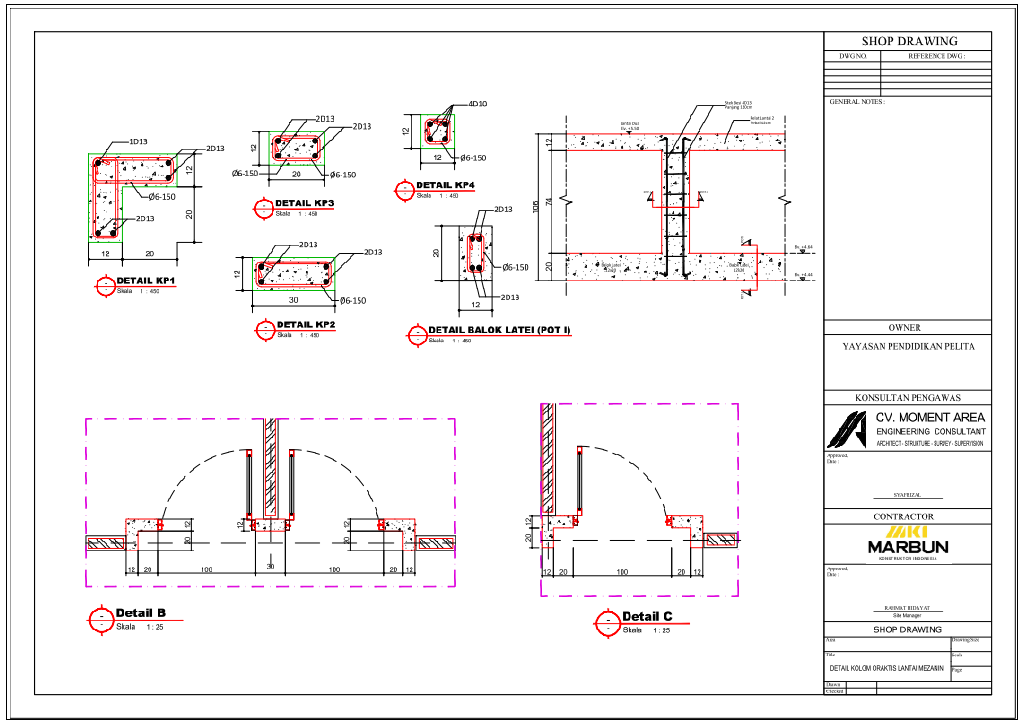Reinforced Column and Beam Structural Layout with KP Details
