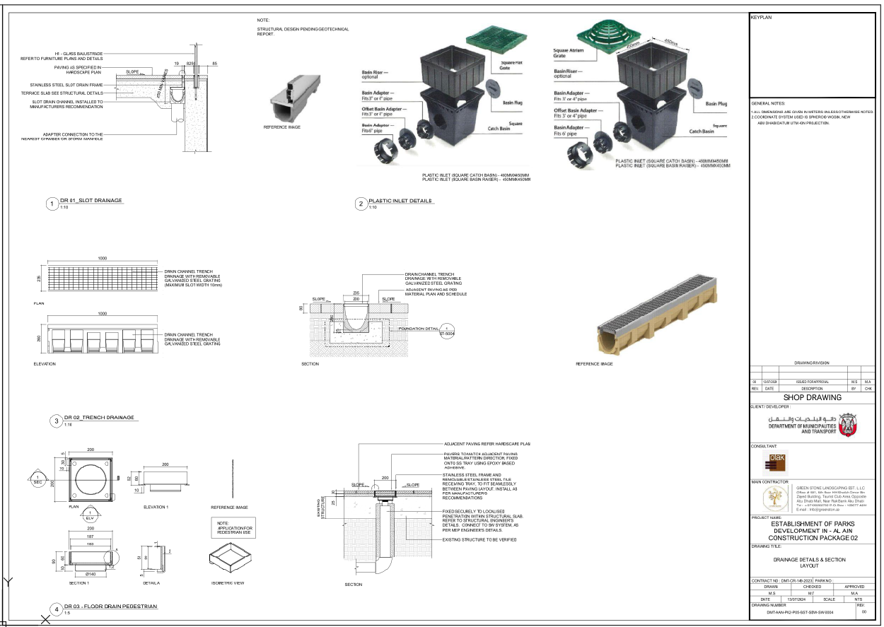 Urban Drainage System Details with Slot Trench and Floor Drains