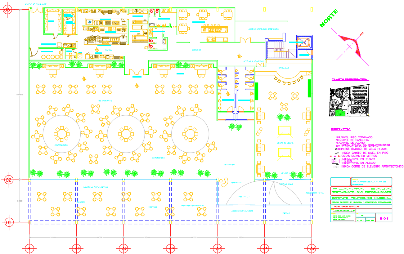 Restaurant design DWG with ground and first floor layout plans