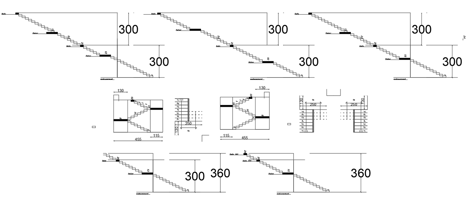 Staircase Section AutoCAD DWG with Step and Landing Dimension Details