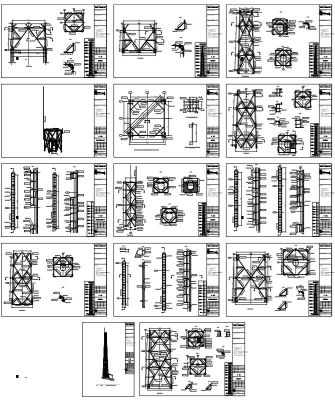 Steel Lattice Tower Structural Drawing with Height Dimensions