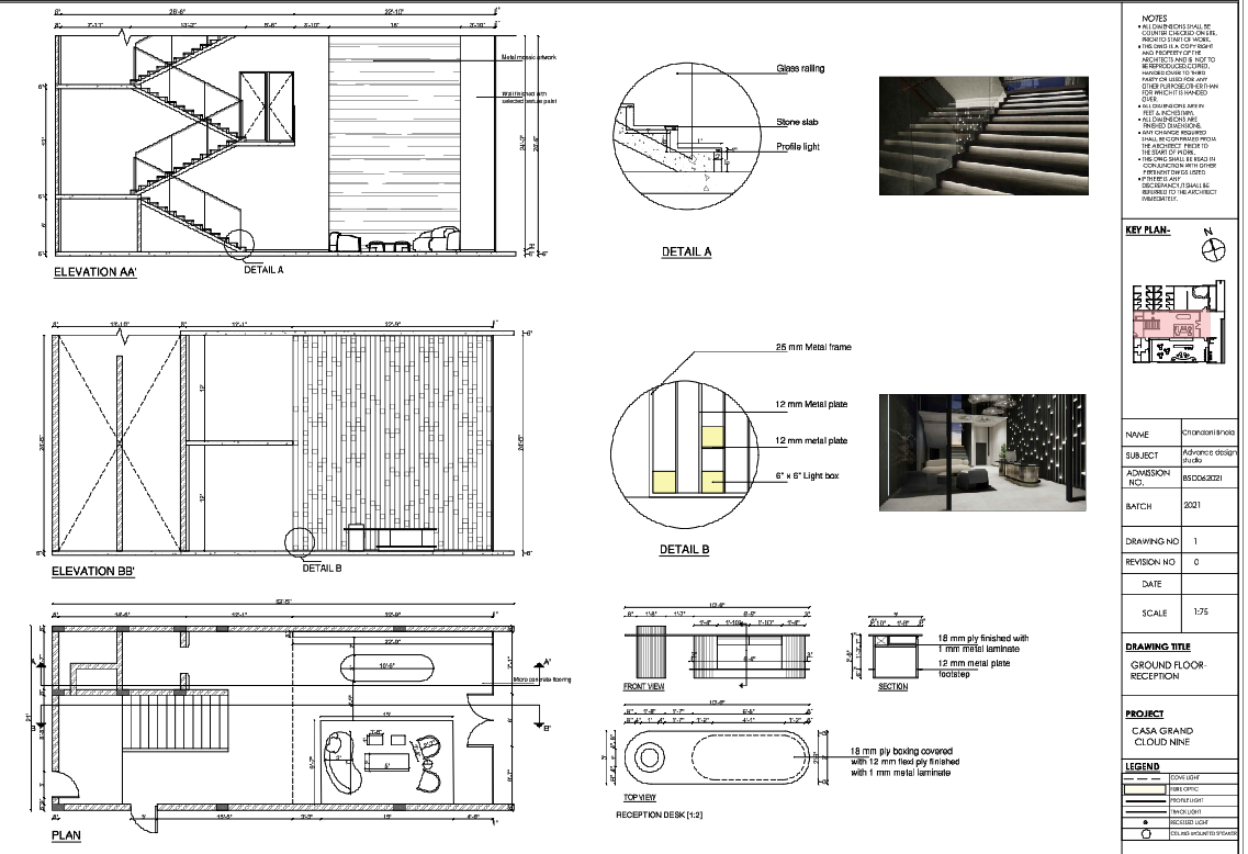 Ground Floor Reception CAD Drawing with Stair and Lighting Details