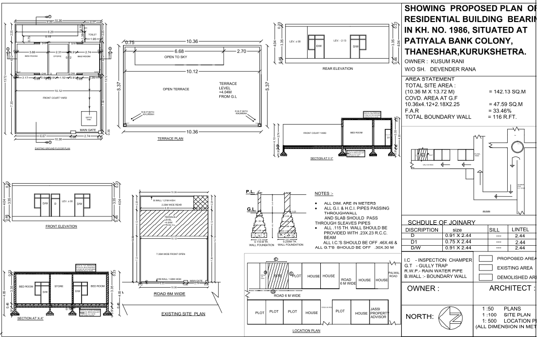 Residential Building Plan DWG with Area Statements