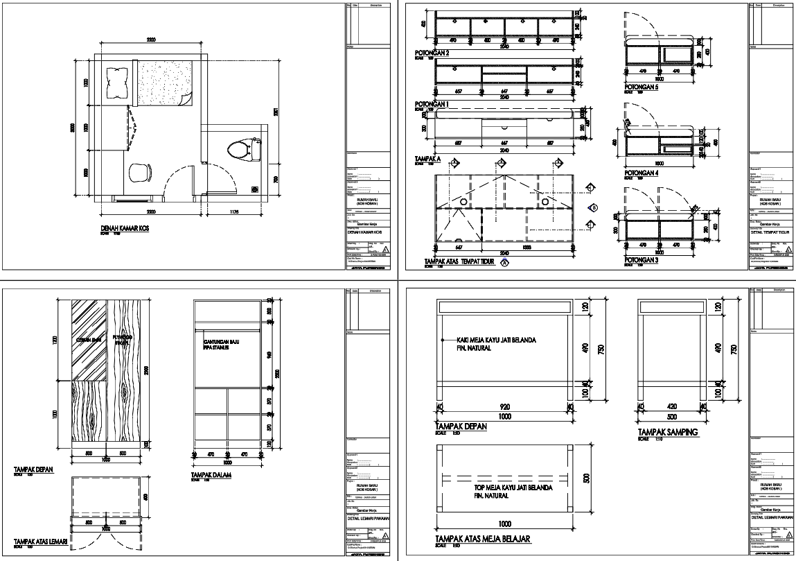 Student Room Furniture Layout And Joinery Details Drawing Scale 1 50