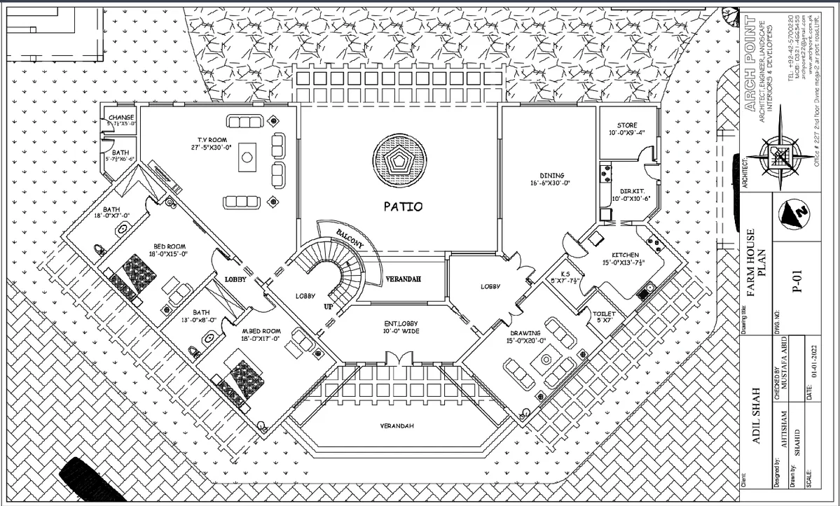 Farm House Layout Plan Patio 30ft TV Room 27ft AutoCad DWG File