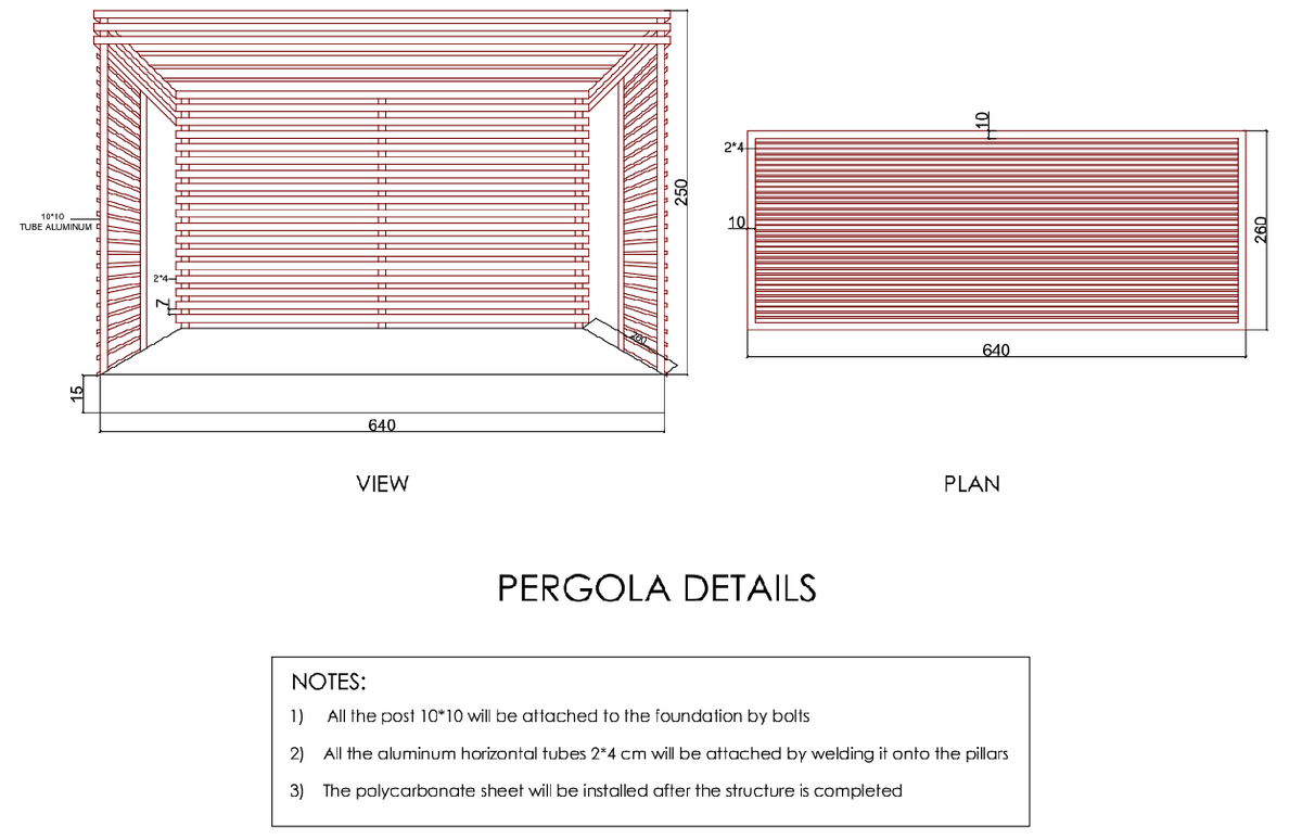 Pergola Structure Detail 640x260 Aluminum DWG Fram