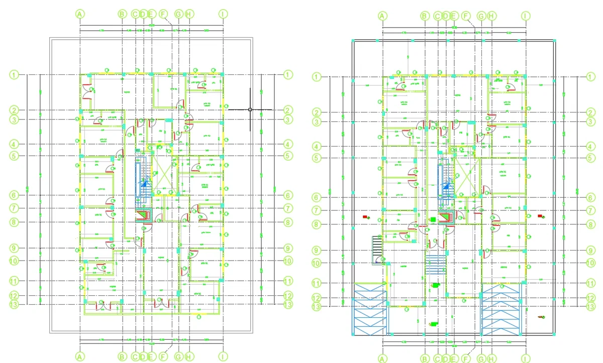 Residential Building DWG Plan Elevation Parking Layout 13 Grid