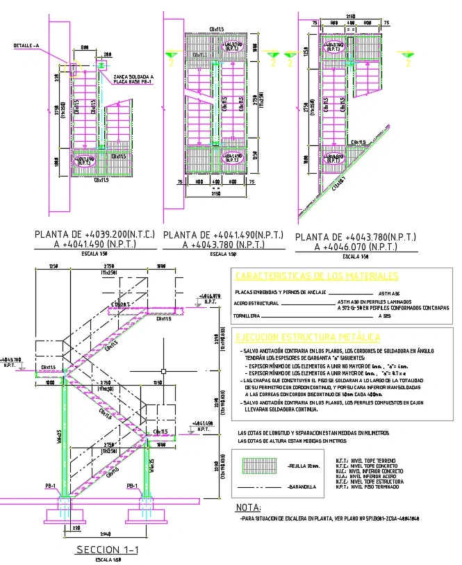 Structural Steel Staircase Detailing DWG Plan Section 2750mm