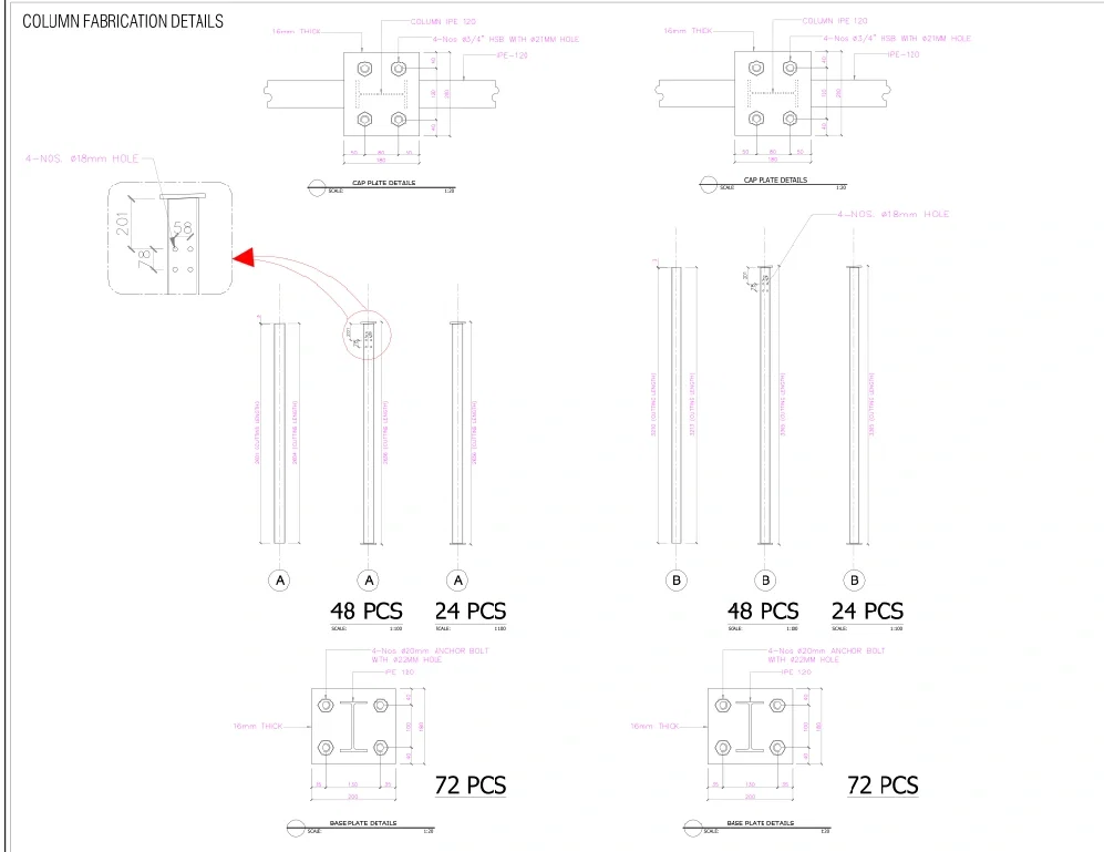 Water Trough Rafter Fabrication DWG Column IPE 120 16mm Plate
