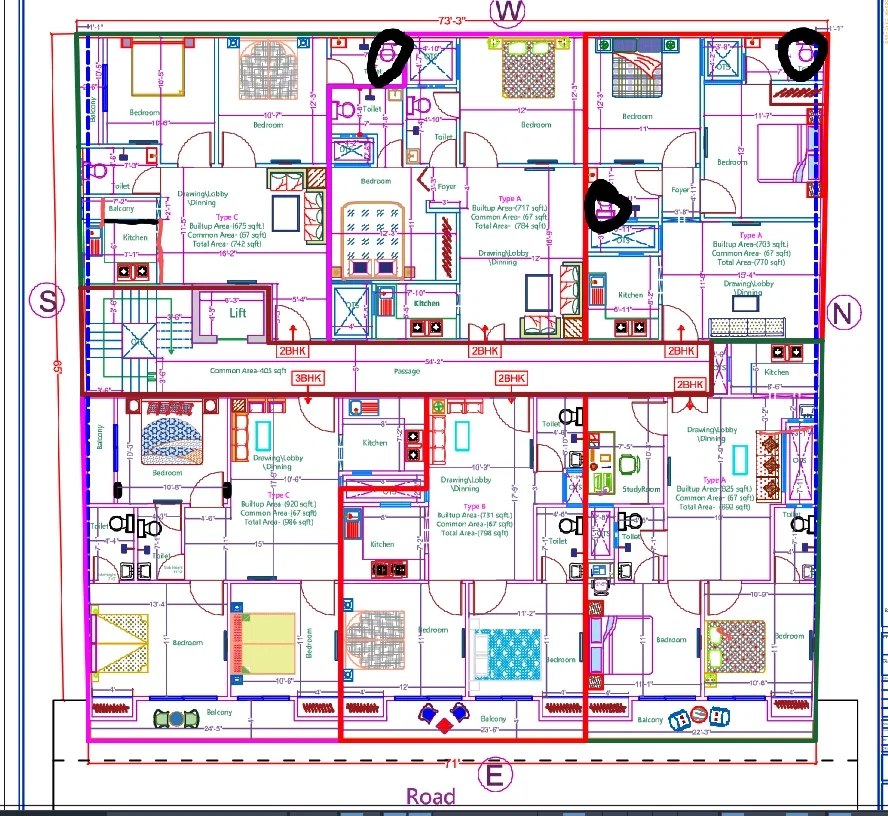 2BHK 2.5BHK Residential Apartment Plan DWG With Sizes Layout