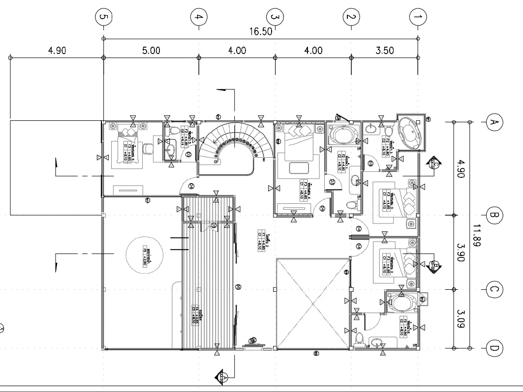 Bungalow layout floor plan 16.50 by 11.89 meter dimensions files