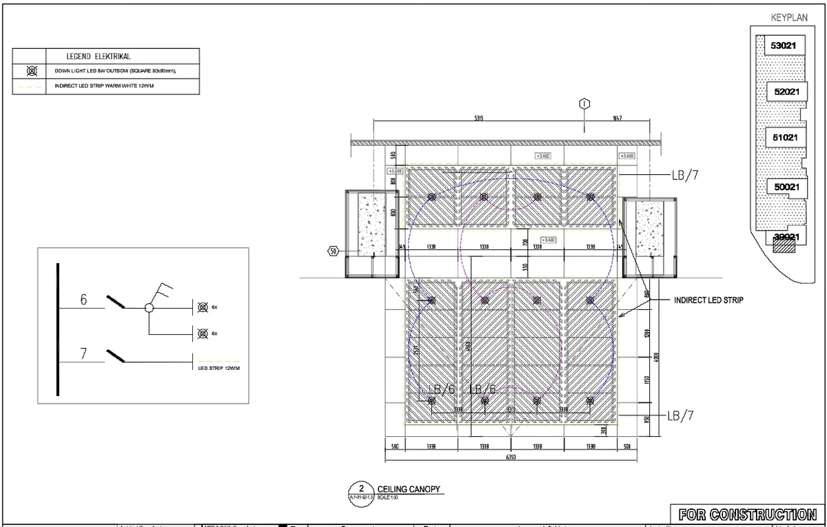 Canopy Lighting DWG Plan LED 8W Downlight 12W Strip Layout 4000 mm
