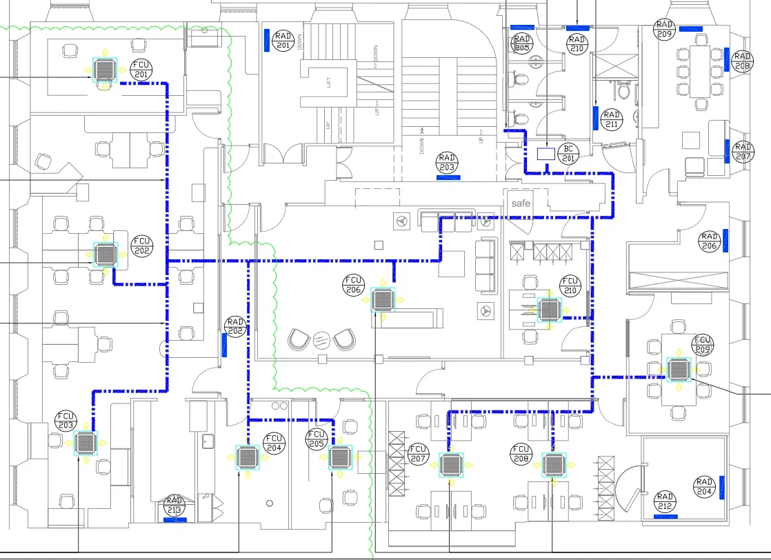 Corporate Office HVAC Layout DWG Second Floor FCU DX Plan Design