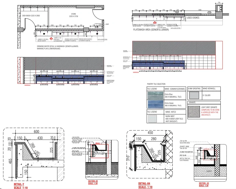 Drinking Dishwash Area Details 2325x2950 750mm Counter DWG Plan