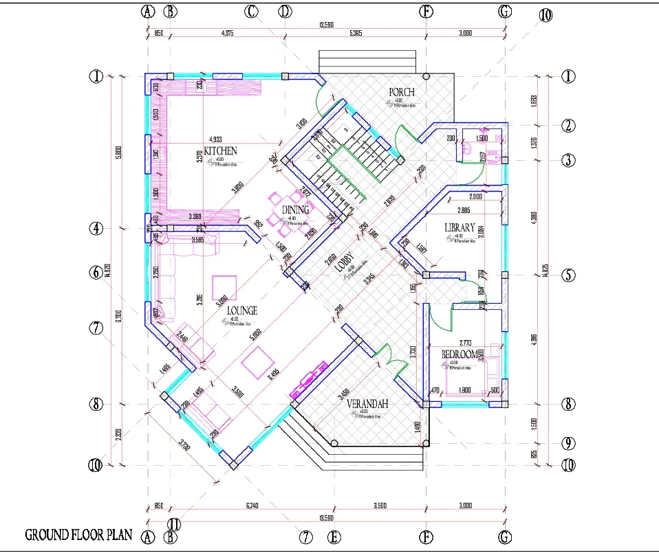 Luxurious Bungalow Ground First Floor 13590 DWG Plan