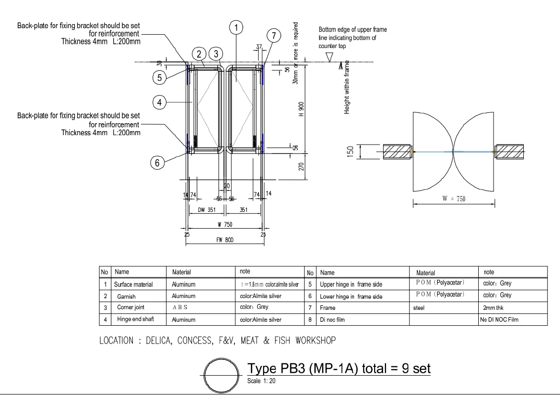 Mini Swing Door Detail 750mm Width 900mm Height PB3 AutoCad DWG