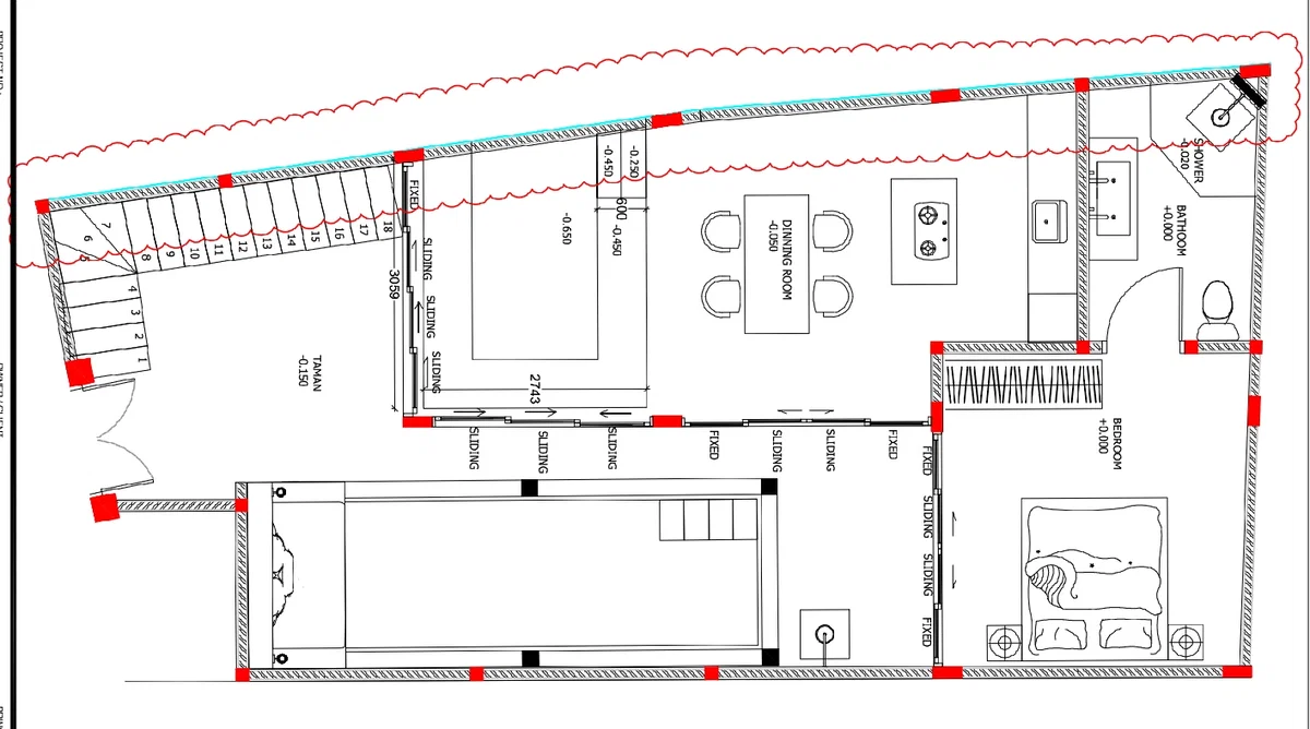 Penambahan Tinggi Dinding Villa DWG Plan Layout With Dimensions