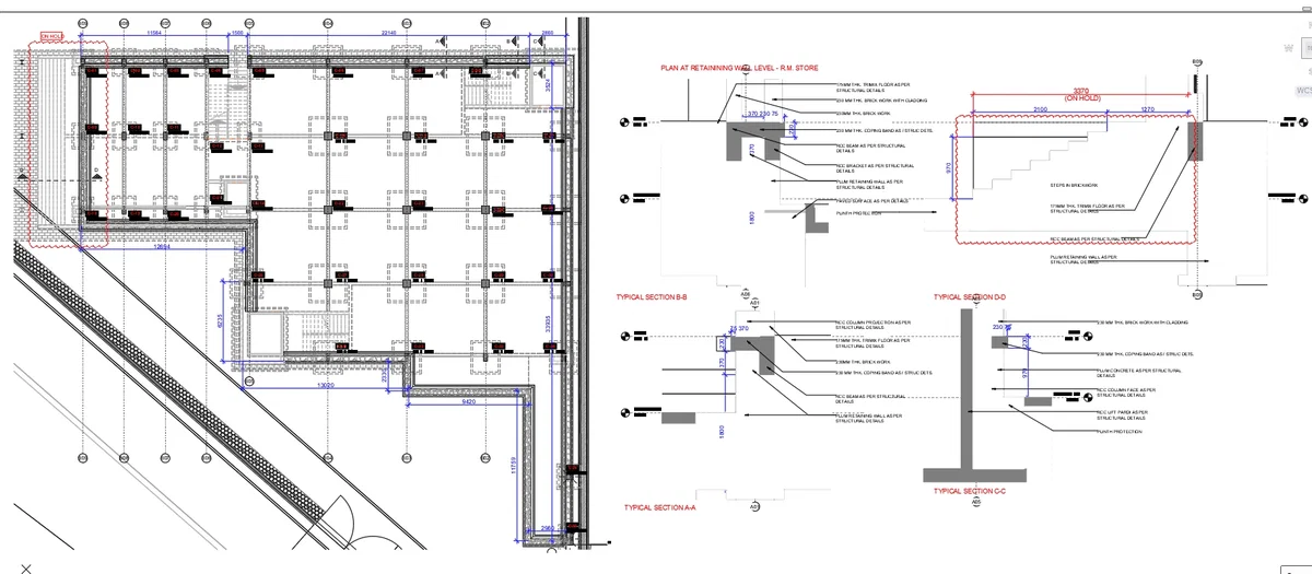 Retaining Wall Layout at Plinth Proposed Plant Layout DWG Detail