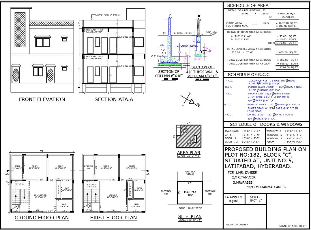27 Feet by 25 Feet Duplex House Plan DWG CAD Files